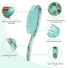 FRAMAR Green Hair Brush Detangler, Detangling Hairbrush For Women, Wet Hair Brush For Girls, Hair Detangler Brush, Wet Hairbrush, Hairbrushes, Girls Hairbrush Detangler, Reduces Frizz - Floral