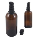 UPSTORE 2Pcs (100ml/ 3.4oz) Amber Glass Empty Pump Press Bottles with Cap Refillable Portable Bottle Vial Case Makeup Pot Jar Travel Sub Bottling for Lotion Essence Emulsion Essence Serum Shampoo