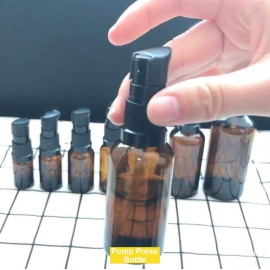 UPSTORE 2Pcs (100ml/ 3.4oz) Amber Glass Empty Pump Press Bottles with Cap Refillable Portable Bottle Vial Case Makeup Pot Jar Travel Sub Bottling for Lotion Essence Emulsion Essence Serum Shampoo