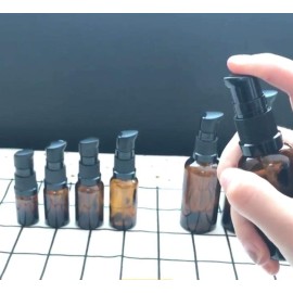 UPSTORE 2Pcs (100ml/ 3.4oz) Amber Glass Empty Pump Press Bottles with Cap Refillable Portable Bottle Vial Case Makeup Pot Jar Travel Sub Bottling for Lotion Essence Emulsion Essence Serum Shampoo