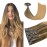 HUAYI Clip In Hair Extensions Medium Brown Mixed with Golden Brown and Strawberry Blonde Highlighted 120g Full Head Silky Straight 100% Human Hair Clip In Extensions 20in