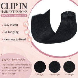 HUAYI Black Clip-in Hair Extensions - Real Human Hair, 20 Inch, 120g, Jet Black, Full Head, 7pcs HUAYI Black Clip-in Hair Extensions - Real Human Hair, 20 Inch, 120g, Jet Black, Full Head, 7pcs