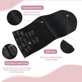HUAYI Black Clip-in Hair Extensions - Real Human Hair, 20 Inch, 120g, Jet Black, Full Head, 7pcs HUAYI Black Clip-in Hair Extensions - Real Human Hair, 20 Inch, 120g, Jet Black, Full Head, 7pcs