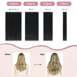 HUAYI Black Clip-in Hair Extensions - Real Human Hair, 20 Inch, 120g, Jet Black, Full Head, 7pcs HUAYI Black Clip-in Hair Extensions - Real Human Hair, 20 Inch, 120g, Jet Black, Full Head, 7pcs