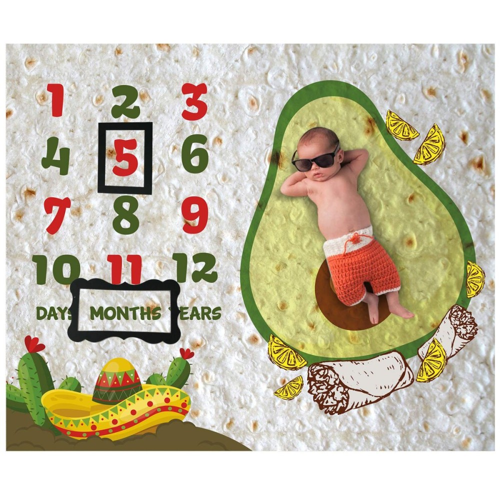 Burrito Baby Month Milestone Blanket for Photo Taken - Avocado Age Blanket 1 * 1.2 Meter