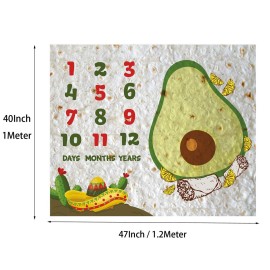 Burrito Baby Month Milestone Blanket for Photo Taken - Avocado Age Blanket 1 * 1.2 Meter