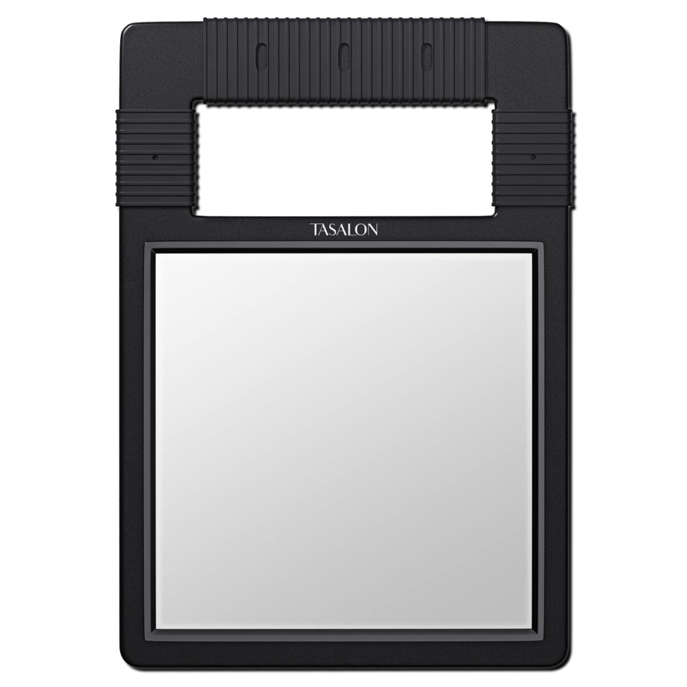 TASALON Hand Mirrors with Handle - Unbreakable Handheld Mirror with Silicone Handle for Barber, Salon, Makeup or Shower - Black