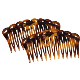 Parcelona French Swirl Savana Light Shell Small 2  Celluloid Set of 2 Side Hair Combs for Women and Girls