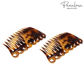 Parcelona French Swirl Savana Light Shell Small 2  Celluloid Set of 2 Side Hair Combs for Women and Girls Parcelona French Swirl Savana Light Shell Small 2  Celluloid Set of 2 Side Hair Combs for Women and Girls