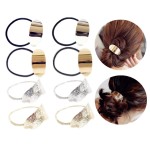 JinYu 8 Pcs Metal Leaf Hair Rope Hairband Ponytail Holder Hair Ring Crystal Elastic Rubber Band Hair Tie Hair Headdress Hair Accessories -2 Styles Gold and Silver