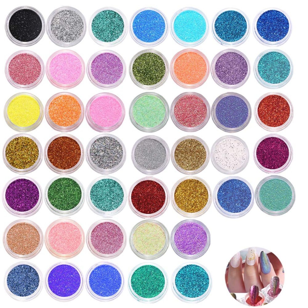 Jurxy Holographic Nail Art Glitter Set - 45 Boxes Chunky Glitter Dust Powder for Face, Hair, Body & Nail Makeup Jurxy Holographic Nail Art Glitter Set - 45 Boxes Chunky Glitter Dust Powder for Face, Hair, Body & Nail Makeup