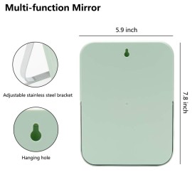 YEAKE Table Desk Vanity Makeup Mirror,8-Inch Portable Folding Mirror with Metal Stand 90Adjustable Rotation Tavel Make Up Mirror Hanging Bathroom for Shower Shaving(Green)