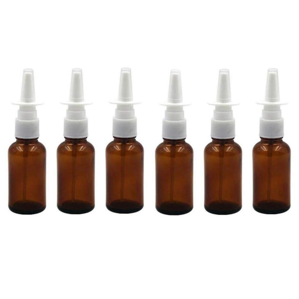 UPSTORE 6PCS 30ML/1oz Empty Refillable Amber Glass Nasal Sprayers Vial Bottle Jar Pump Clean Spray Storage Container Sample Travel Packing Pot For Makeup Cosmetic Applications