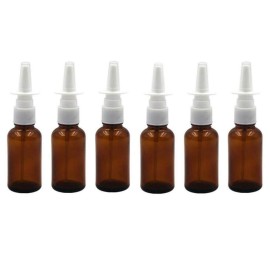 UPSTORE 6PCS 30ML/1oz Empty Refillable Amber Glass Nasal Sprayers Vial Bottle Jar Pump Clean Spray Storage Container Sample Travel Packing Pot For Makeup Cosmetic Applications
