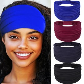 Woeoe African Headbands Knotted Hairbands Black Yoga Sport Head Wraps Wide Elastic Head Scarf for Women and Girls (Pack of 4) Woeoe African Headbands Knotted Hairbands Black Yoga Sport Head Wraps Wide Elastic Head Scarf for Women and Girls (Pack of 4)