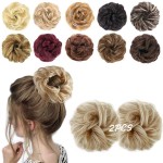 MORICA 2PCS Messy Bun HairPiece Scrunchies - Synthetic Scrunchies Curly Wavy Ponytail HairExtention for ThinHair Women (AshBlonde & BleachBlonde)