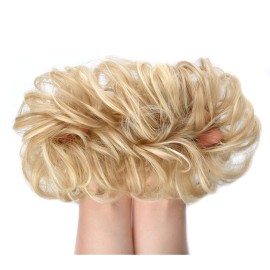 MORICA 2PCS Messy Bun HairPiece Scrunchies - Synthetic Scrunchies Curly Wavy Ponytail HairExtention for ThinHair Women (AshBlonde & BleachBlonde)