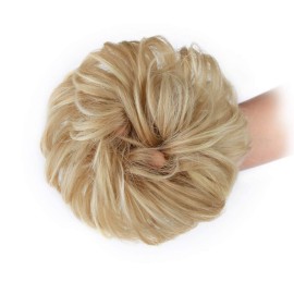 MORICA 2PCS Messy Bun HairPiece Scrunchies - Synthetic Scrunchies Curly Wavy Ponytail HairExtention for ThinHair Women (AshBlonde & BleachBlonde)