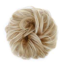 MORICA 2PCS Messy Bun HairPiece Scrunchies - Synthetic Scrunchies Curly Wavy Ponytail HairExtention for ThinHair Women (AshBlonde & BleachBlonde)