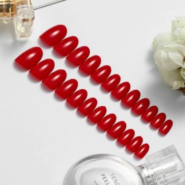 Yizaca Glossy Oval Press on Nails Red Short Fake Nails Full Cover Acrylic False Nail for Women and Girls (24Pcs) (SET D)