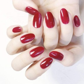 Yizaca Glossy Oval Press on Nails Red Short Fake Nails Full Cover Acrylic False Nail for Women and Girls (24Pcs) (SET D)