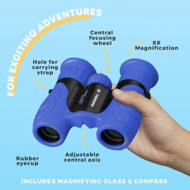 Binoculars for Kids for Toddler - for Little Boys and Girls - Extensive Set Incl. Magnifying Glass & Compass - Powerful Magnification 8X21 - 3 to 12 Year Old Kids