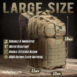 Tru Salute 45L Military Tactical Backpack Large Army 3 Day Assault Pack Molle Bug out Bag Rucksack (Tan)