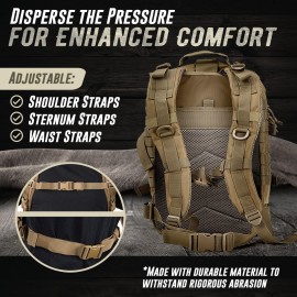 Tru Salute 45L Military Tactical Backpack Large Army 3 Day Assault Pack Molle Bug out Bag Rucksack (Tan)