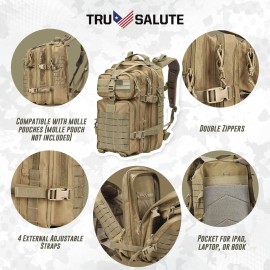 Tru Salute 45L Military Tactical Backpack Large Army 3 Day Assault Pack Molle Bug out Bag Rucksack (Tan)