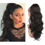 CINHOO Natural Black Long Body Wavy Drawstring Ponytail Extension Drawstring Heat Resistant 24 Inch Curly Wavy Pony Tail Hair Bun Hair Peace for Women(2)