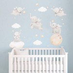 Runtoo Elephant Wall Decal Kids Animals Art Wall Stickers Baby Nursery Bedroom Space Wall Dcor
