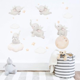 Runtoo Elephant Wall Decal Kids Animals Art Wall Stickers Baby Nursery Bedroom Space Wall Dcor