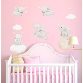 Runtoo Elephant Wall Decal Kids Animals Art Wall Stickers Baby Nursery Bedroom Space Wall Dcor