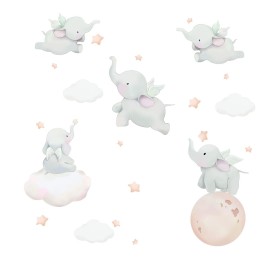 Runtoo Elephant Wall Decal Kids Animals Art Wall Stickers Baby Nursery Bedroom Space Wall Dcor