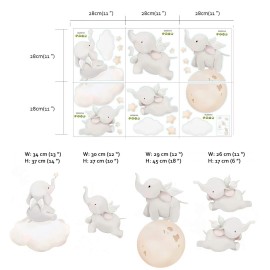 Runtoo Elephant Wall Decal Kids Animals Art Wall Stickers Baby Nursery Bedroom Space Wall Dcor