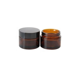 4Pcs (30ml/1oz) Amber Empty Glass Beauty Care Skin Cream Jar Pot With Black Plastic Screw Cap Dispenser Containers Refillable Travel Makeup Sample Vials Bottle For Eye Facial Essence Essential Oil