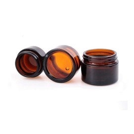 4Pcs (30ml/1oz) Amber Empty Glass Beauty Care Skin Cream Jar Pot With Black Plastic Screw Cap Dispenser Containers Refillable Travel Makeup Sample Vials Bottle For Eye Facial Essence Essential Oil