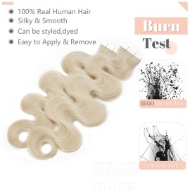 SEGO Tape in Hair Extensions Wavy 20 Inch Natural 100% Remy Human Hair Real Seamless Skin Weft Invisible Rooted Double Sided Tape Hair for Women 20pcs 50g -White Blonde -Body Wave SEGO Tape in Hair Extensions Wavy 20 Inch Natural 100% Remy Human Hair Real Seamless Skin Weft Invisible Rooted Double Sided Tape Hair for Women 20pcs 50g -White Blonde -Body Wave