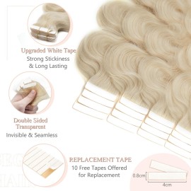 SEGO Tape in Hair Extensions Wavy 20 Inch Natural 100% Remy Human Hair Real Seamless Skin Weft Invisible Rooted Double Sided Tape Hair for Women 20pcs 50g -White Blonde -Body Wave SEGO Tape in Hair Extensions Wavy 20 Inch Natural 100% Remy Human Hair Real Seamless Skin Weft Invisible Rooted Double Sided Tape Hair for Women 20pcs 50g -White Blonde -Body Wave