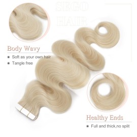 SEGO Tape in Hair Extensions Wavy 20 Inch Natural 100% Remy Human Hair Real Seamless Skin Weft Invisible Rooted Double Sided Tape Hair for Women 20pcs 50g -White Blonde -Body Wave SEGO Tape in Hair Extensions Wavy 20 Inch Natural 100% Remy Human Hair Real Seamless Skin Weft Invisible Rooted Double Sided Tape Hair for Women 20pcs 50g -White Blonde -Body Wave
