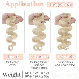 SEGO Tape in Hair Extensions Wavy 20 Inch Natural 100% Remy Human Hair Real Seamless Skin Weft Invisible Rooted Double Sided Tape Hair for Women 20pcs 50g -White Blonde -Body Wave SEGO Tape in Hair Extensions Wavy 20 Inch Natural 100% Remy Human Hair Real Seamless Skin Weft Invisible Rooted Double Sided Tape Hair for Women 20pcs 50g -White Blonde -Body Wave
