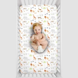 NoJo Watercolor Jungle Animals Crib Sheet - Mini Fitted Crib Sheet - Designed in The USA - 24 X 38 X 5, Orange, Grey, Light Blue