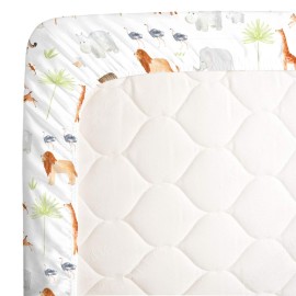 NoJo Watercolor Jungle Animals Crib Sheet - Mini Fitted Crib Sheet - Designed in The USA - 24 X 38 X 5, Orange, Grey, Light Blue