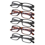 Gr8Sight Reading Glasses 5-Pack Spring Hinges for Women and Men Readers Includes 3 Black 2 Tortoise