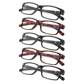 Gr8Sight Reading Glasses 5-Pack Spring Hinges for Women and Men Readers Includes 3 Black 2 Tortoise
