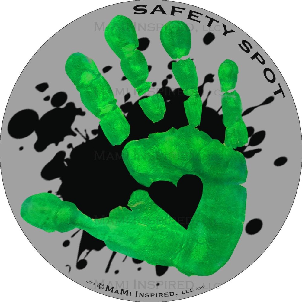 Safety Spot Magnet - Kids Handprint for Car Parking Lot Safety - Gray Background with Splat (Green)