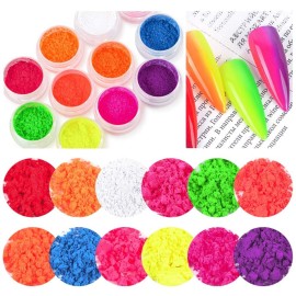 MEILINDS Colorful Fluorescent Nail Powder Gradient Iridescent Nail Pigment Glitter Rainbow Powder, Neon Pigment Eyeshadow Powder Face Body Nail Art Dust Decoration 12 Colors