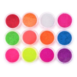 MEILINDS Colorful Fluorescent Nail Powder Gradient Iridescent Nail Pigment Glitter Rainbow Powder, Neon Pigment Eyeshadow Powder Face Body Nail Art Dust Decoration 12 Colors