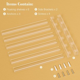 FEMELI 21 * 21 Inch Nail Polish Wall Rack, Easy to Install, Clear Acrylic Nail Polish Display Holder Organizer 6 Tier Hold Up To 90-120 Bottles