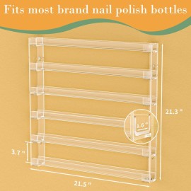FEMELI 21 * 21 Inch Nail Polish Wall Rack, Easy to Install, Clear Acrylic Nail Polish Display Holder Organizer 6 Tier Hold Up To 90-120 Bottles